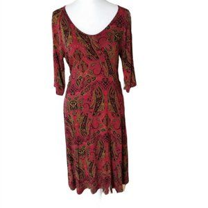 Athleta dress soft stretchy paisley viscose brick red size M